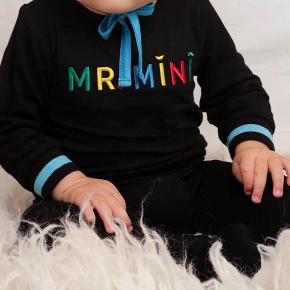Miss Mini Mr. Mini Romper One Piece Footsie 9 Months Boys Embroidered Cotton